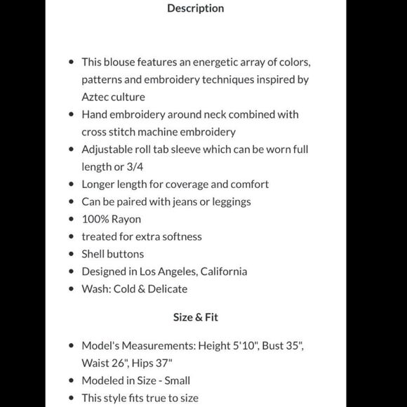 NWT Solitaire Boho embroidered tunic. Med - Picture 5 of 5